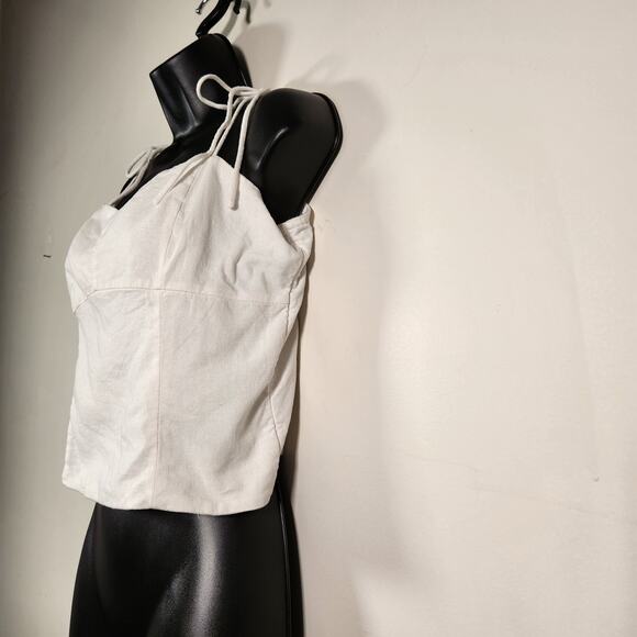 OLD NAVY Bustier Camisole Womens M White Tie Straps Smocked Back Linen Blend Bow - Picture 7 of 10